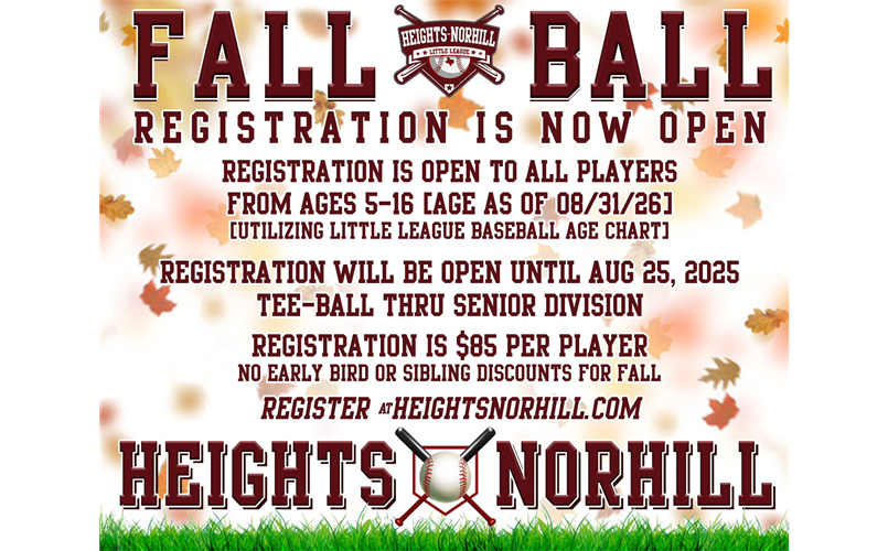 Fall Baseball Season Registration Now Open !